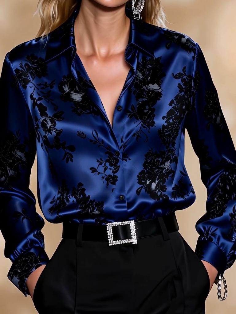 Spring and autumn elegant printed women's top, countryside casual style