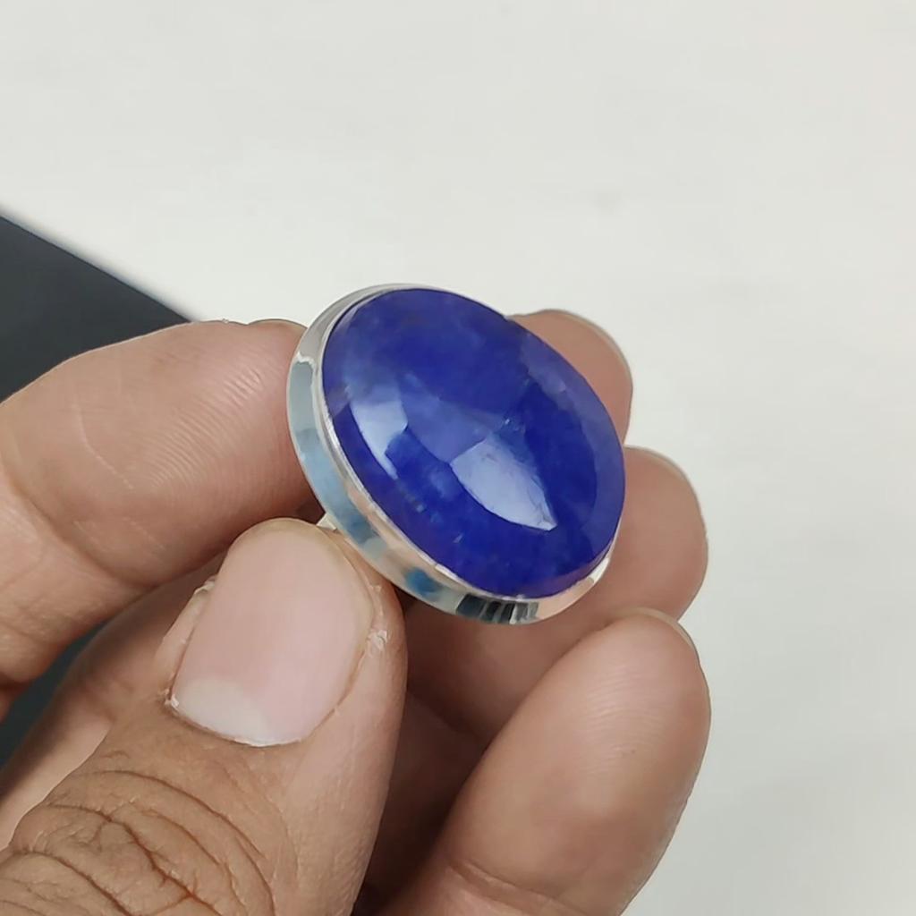 Beautiful Blue Sapphire Adjustable 925 Sterling Silver Ring - Fits US Sizes 6 To 11 - Handmade Boho Jewelry for Women & Men, Party Wear Gifts