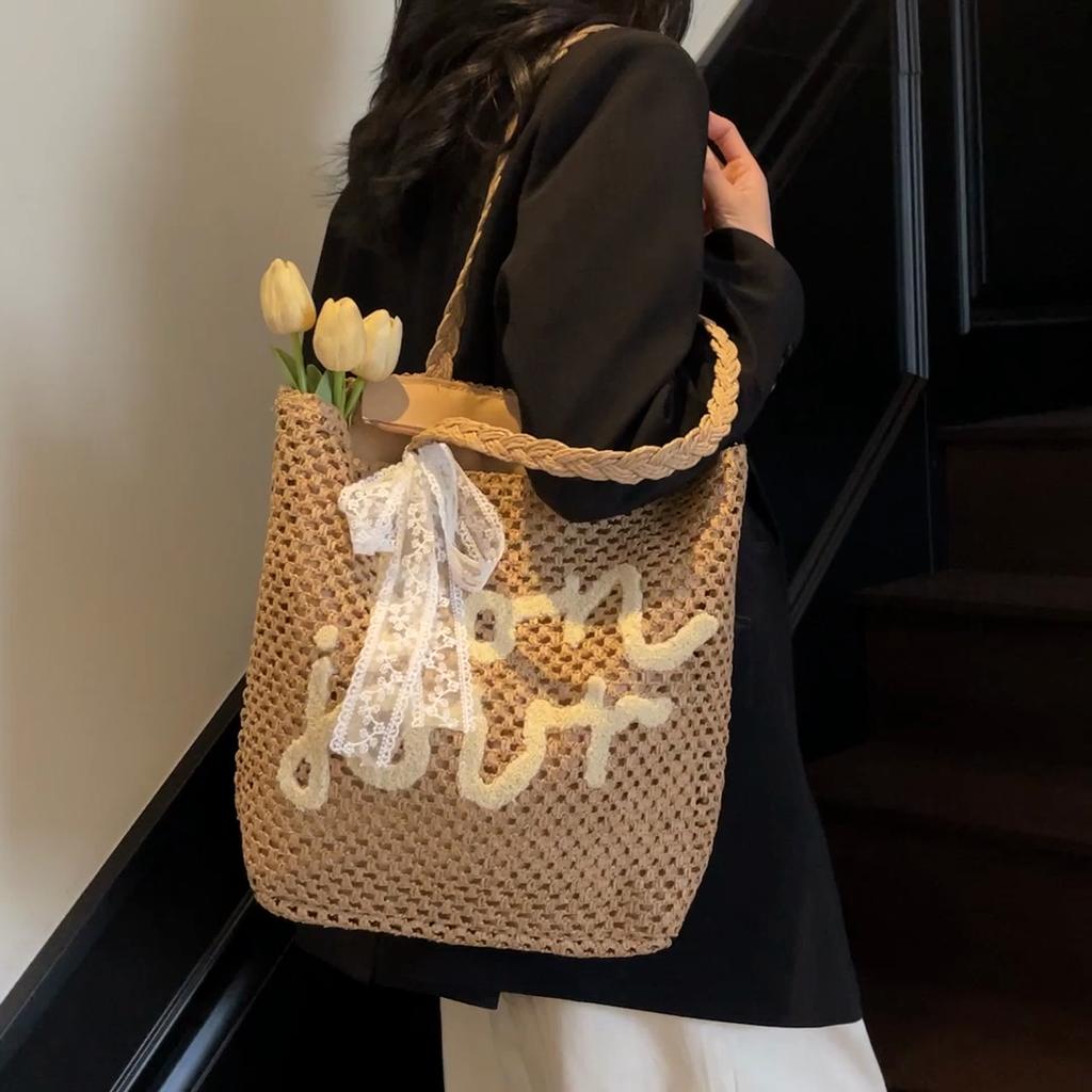 Straw Woven Tote Bag Women's Large Capacity Shoulder Bag Underarm Handbag