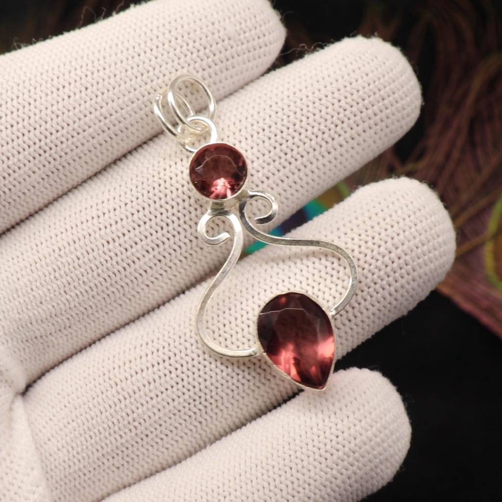 Rhodolite Gemstone 925 Sterling Silver Handcrafted jewelry Pendant 1.60" Gift For Wife PP-13-31