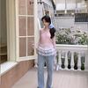 Embroidered Flower Lace Mini Skirt Harajuku Frillies See Through Pleated Skirts Jeans Decoration