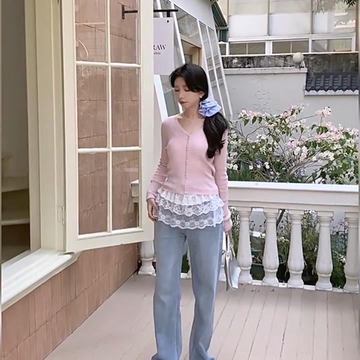 Embroidered Flower Lace Mini Skirt Harajuku Frillies See Through Pleated Skirts Jeans Decoration