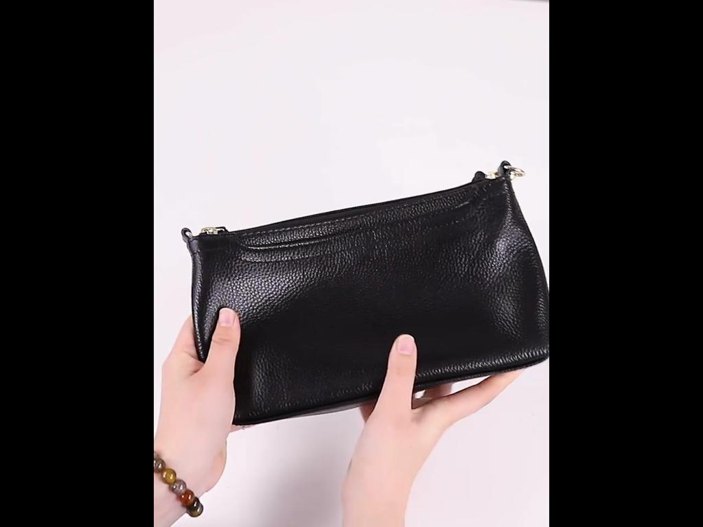 ZOOLER Crossbody-Tasche aus Narbenleder, Umhängetasche, Multifunktionale Clutch, Schwarz