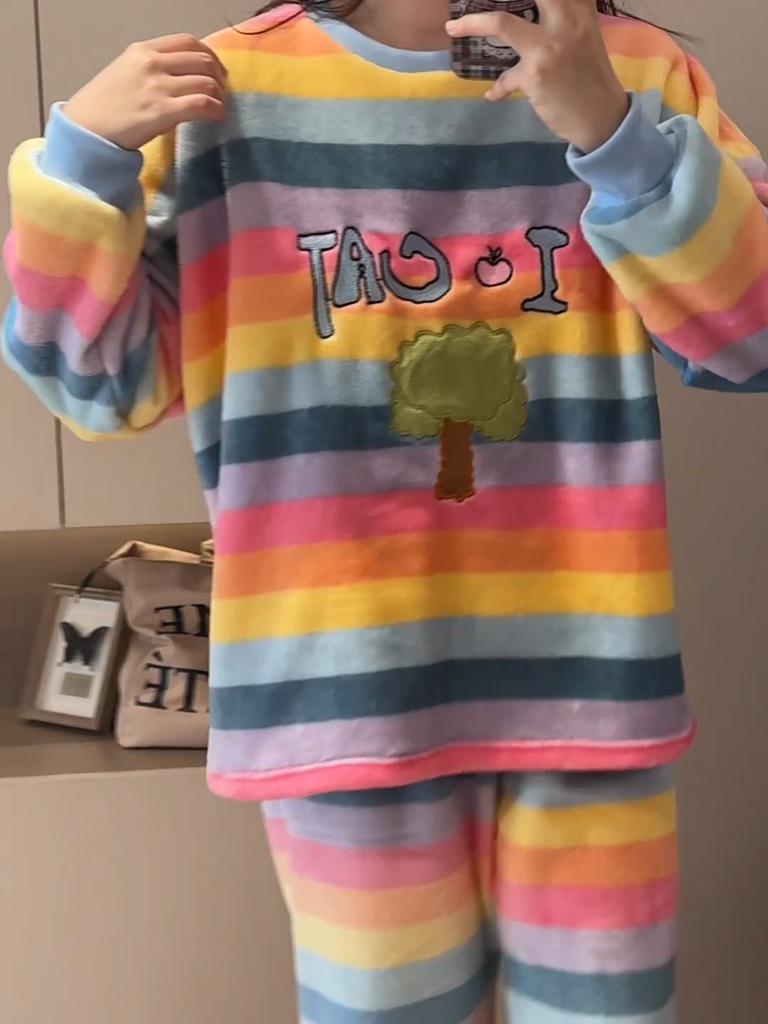 2025 Autumn Winter Flannel Warm Women's Pajamas sets Long Sleeve Women sleepwear Two Piece Set Pyjamas Coral velvet pijama homewear for young girl