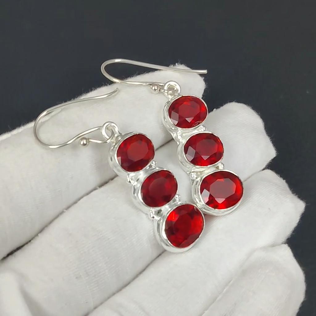 Cercei frumoși cu pietre prețioase Granat Roșu, Cercei din Argint Sterling 925, Cercei atârnați Bijuterii Boho din Argint Handmade, Cadou de logodnă