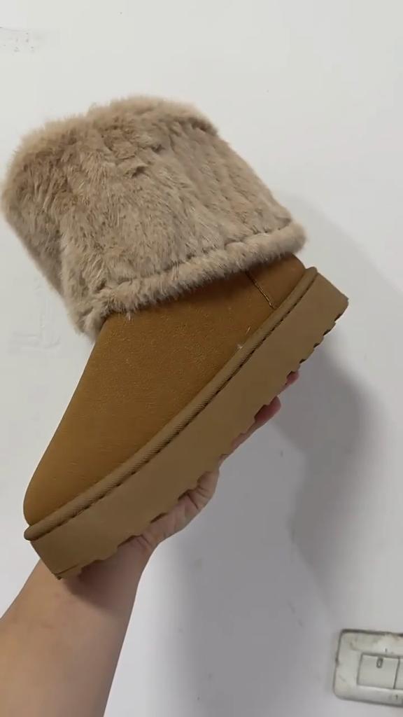 Winter Long Tube Women's Fur Integrated Snow Boots, Short Fur Furry Flat Bottom Tube for Warmth, Snow Cotton Shoes for Warmth
