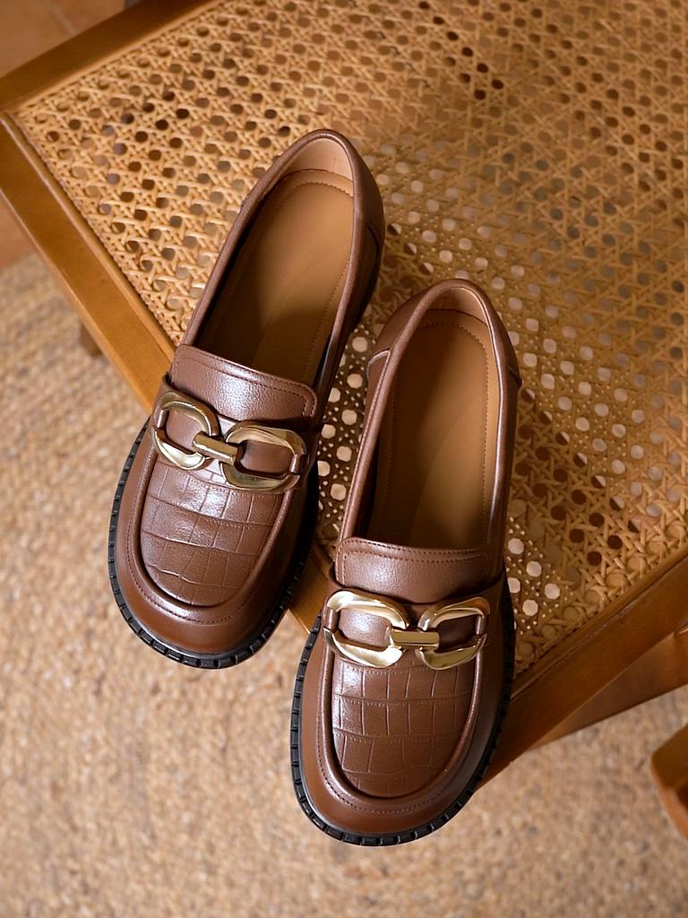 Dame loafers ekte skinn høstmote slip-on kvinner hæler daglig rund tå daglig stor størrelse damesko