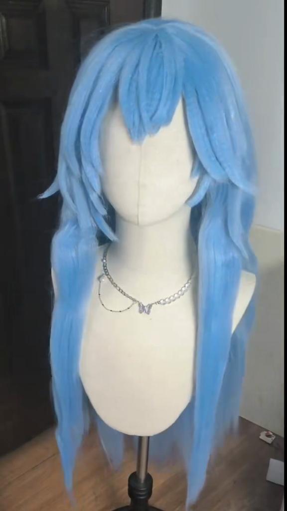 Rei Ayanami Anime Wig Costume Character Long Wavy Light Blue Party Cosplay Wig Synthetic Hair