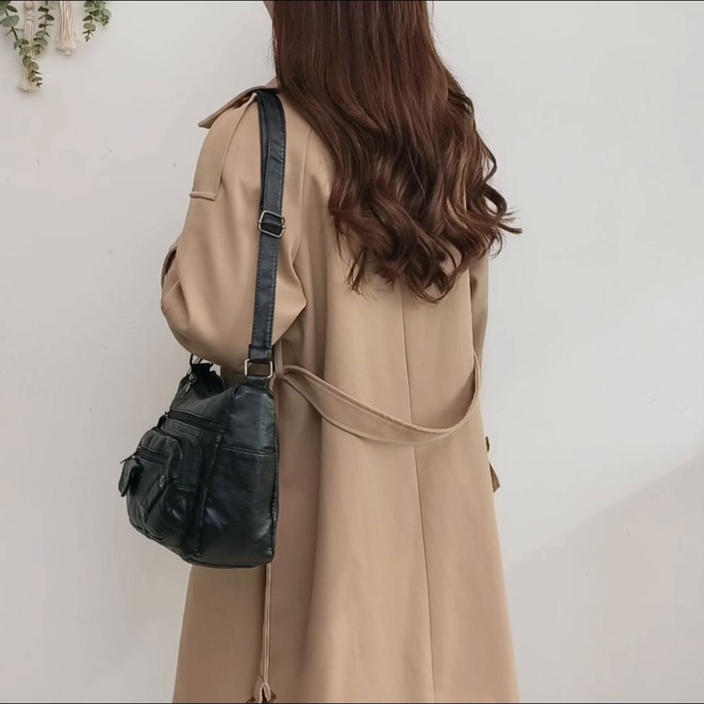 Dameveske i mykt skinn Mammaveske Flere rom Flere glidelåser Stor kapasitet Skulderveske Crossbody-veske