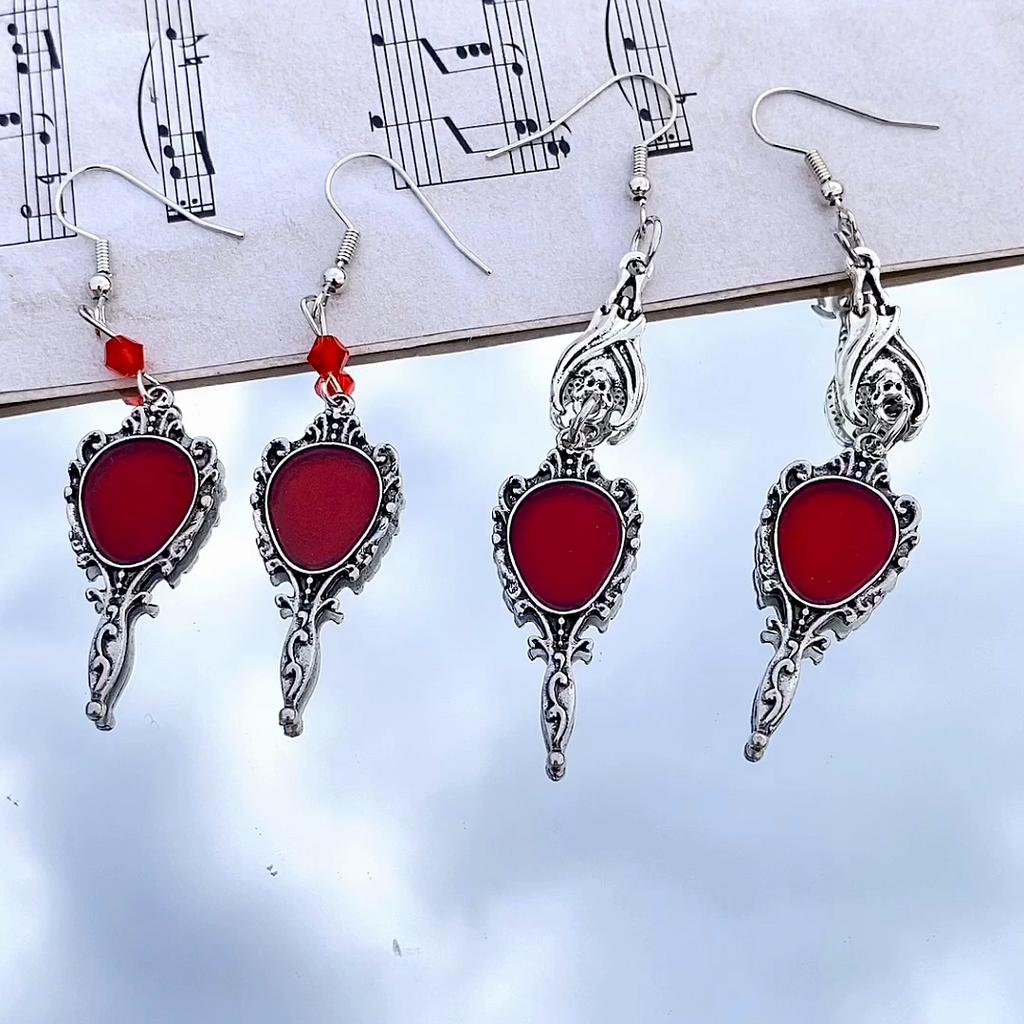 Vintage náušnice s upírským netopýrem Magic Mirror Drop Náušnice Gothic Punk Visící Grunge Goblincore Emo doplňky