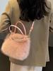 Yogodlns Winter Fashion Faux Fur Crossbody Bags for Women's Gift, Pearl Chain Decor Shoulder Bag, Ladies Handbags Top-handel Bag