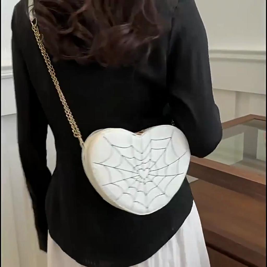 Yogodlns Fashion Spider Web Heart Shaped Shoulder Bag Women Chain Crossbody Bag Korean Personalized Mini Women's Handbag Lipstick Purse