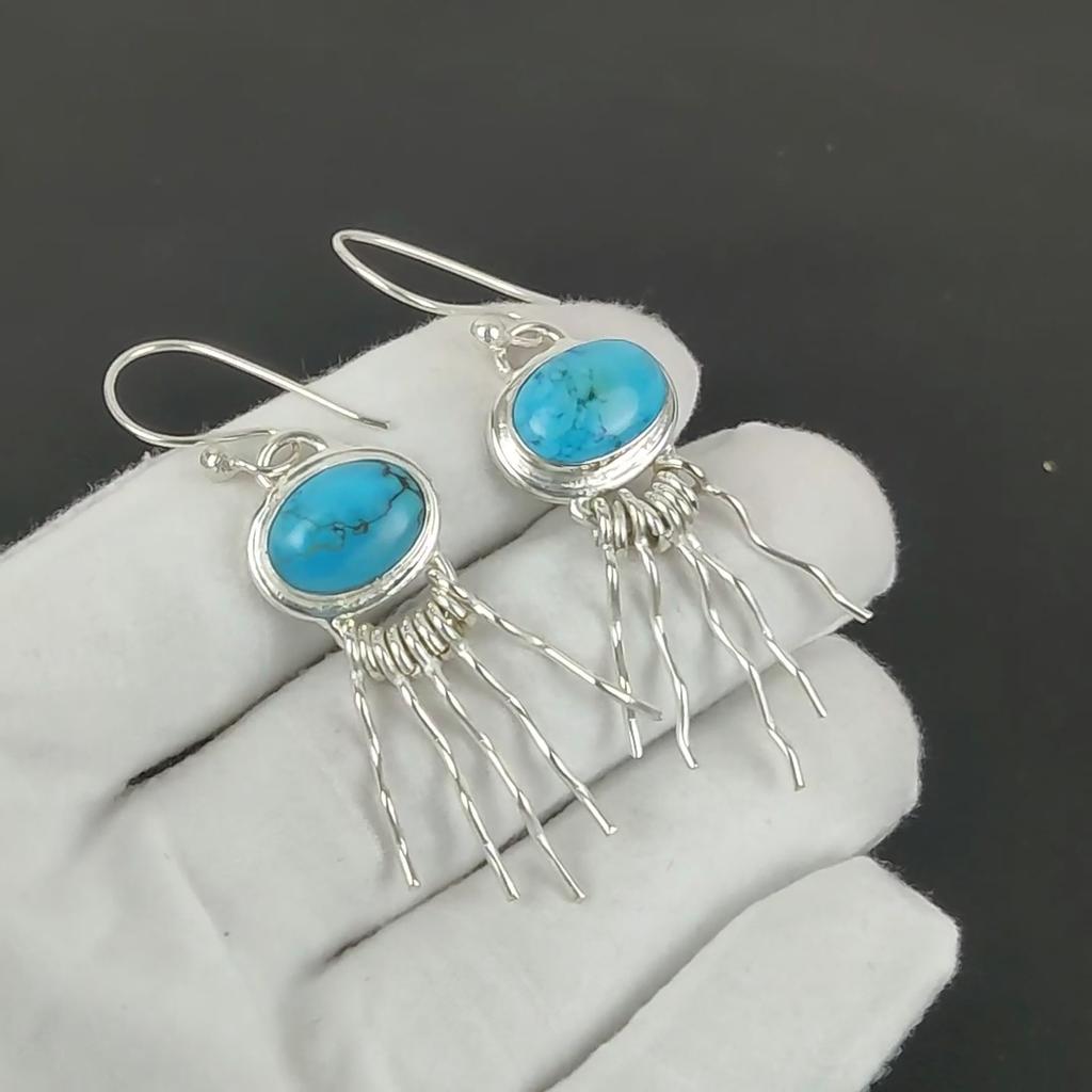 Sleeping Turquoise Gemstone Earrings, 925 Sterling Silver Earrings, Handmade Silver Earrings For Gift, Turquoise Dangle Earrings New Year Gift