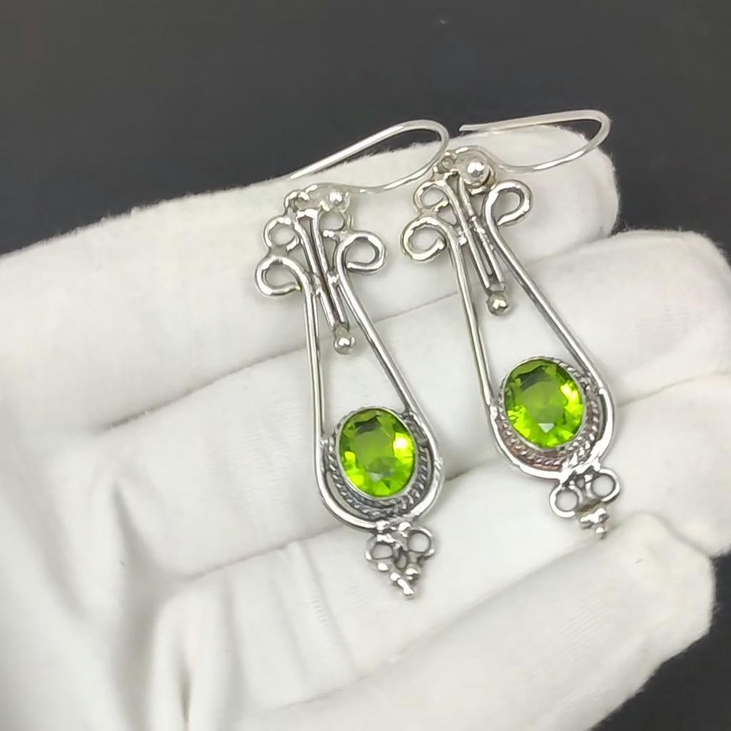 Natural Peridot Gemstone Earrings, 925 Sterling Silver Earring, Handmade Boho Silver Jewelry Dangle Earrings, Engagement Gifts