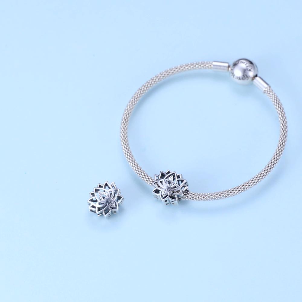 Bamoer Perlina con ciondolo in argento sterling 925 con loto in fiore per bracciali e collane originali da 3 mm, gioielli unici con temperamento elegante da donna