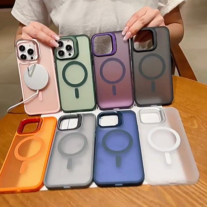 Металлическая подставка для объектива Магнитная для чехла MagSafe для iPhone 16 15 14 13 12 Mini 11 Pro Max Plus Матовая Ударопрочная Беспроводная зарядка Чехол