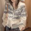 Fair Isle Jacquard Zipper Knitted Cardigan Autumn and Winter New Top Christmas Retro Sweater
