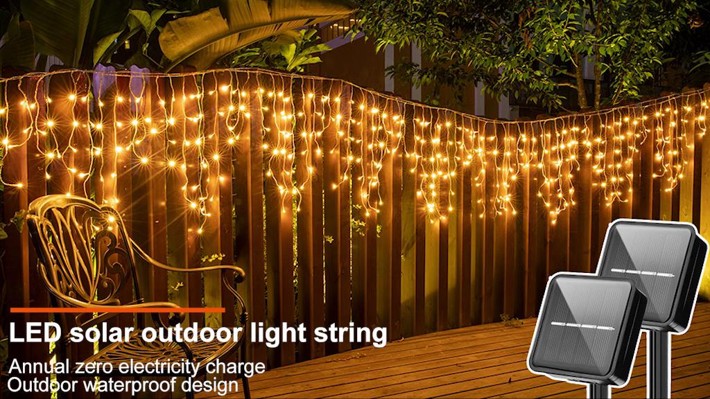 Solar Ice Strip Curtain Lights Waterproof String Lights 8 Modes Wedding Party Indoor and Outdoor Fairytale Decoration Lights