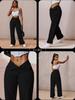 Rose Beauty A Women's Casual, Fashionable, Simple Solid-Colored Straight-Leg Pants Stretch Wide Legs Multiple Buttons a Row Trousers