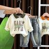 Boys' Long Sleeved Two-piece Set - Collar Letter Printed Hoodie+casual Denim Pants - High-quality Clothing -6 Months -5 Years Old