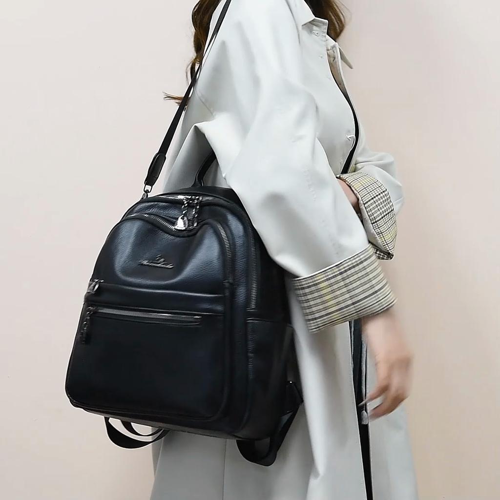 PU Backpack Women's Multi-function Shoulder Bag Large Capacity Travel Commuter Backpack
