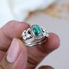 925 Sterling Silver Malachite Oval Shape Green Gemstone Ring For Women