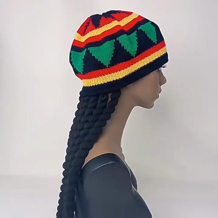 Nuovo cappello in maglia con trecce finte per travestimento, cappello autunnale e invernale con colori giamaicani, cappello reggae per cosplay di Halloween