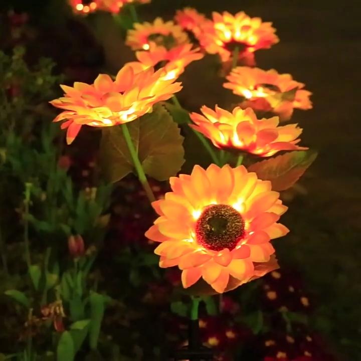 Solar Simulation Flower Lights Outdoor Decoration with 3 LED Sunflower Lights Suitable for Courtyards,  Lawns, Gardens, Pathways, and Decoration.