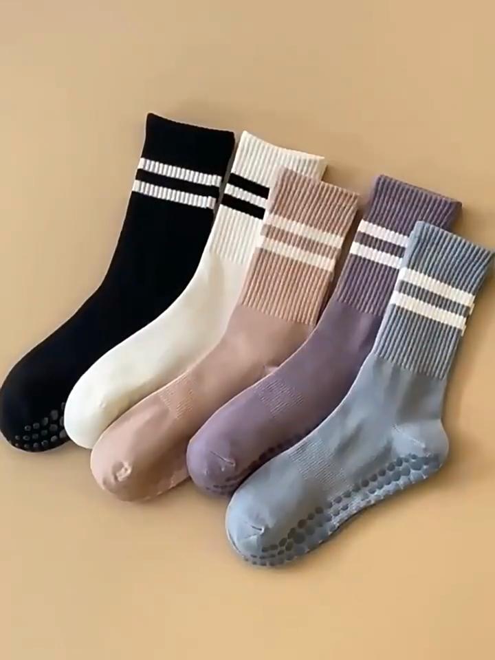 Women White Socks Cotton Non-Slip Gym Autumn Winter Tube Socks Floor Dance Pilates Sports Socks