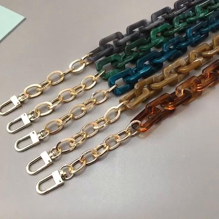 New Fashion Woman Handbag Accessory Chain Detachable Replacement Leopard Amber Green Color Strap Women DIY Clutch Resin Chain