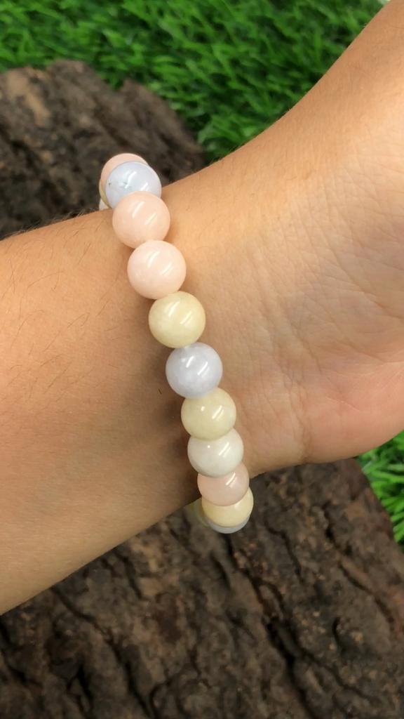 8mm Natürlicher Multi Morganit Edelstein Runde Perlen Schmuck Handgefertigt Hübsch Mehrfarbiger Morganit/Perlen Armband 7,5" Als Glücksbringer Geschenk RBB-96