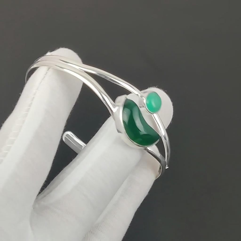 Natural Green Onyx Gemstone Handmade Cuff Bangle 925 Sterling Silver Cuff Bangle, Green Onyx Bracelet For Wife , Unisex Bangle, Party Wear Gift