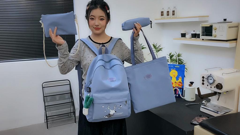 Four-Piece Backpack Set for Primary School Students Grade 3-6 Large Capacity Student Schoolbag Girls Solid Color Backpack