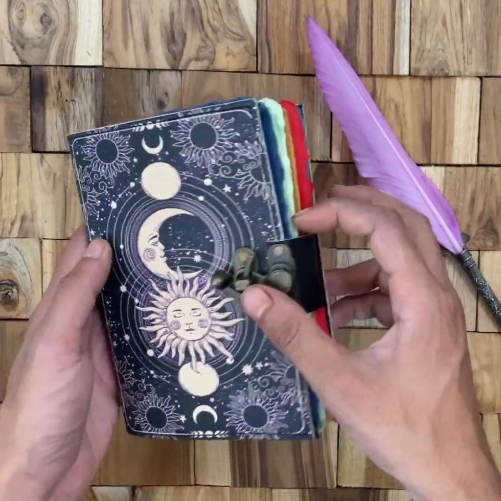 Sun & Moon Leather Grimoire Journal: Spell Book