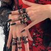 Halloween Jewelry Irregular Black Finger Rings Gothic Punk Black Snake Buttefly Spider Bat Heart Rings Set for Women Men