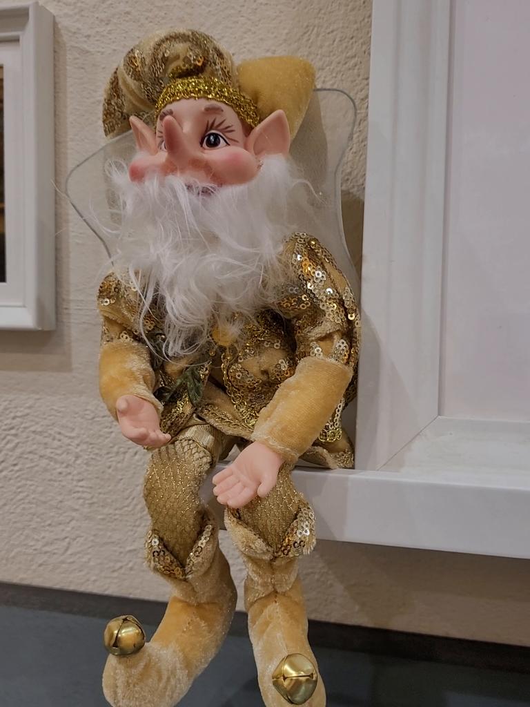 Decorazione per bambola elfo di Natale in oro Decorazione per bambola fatta a mano da elfo