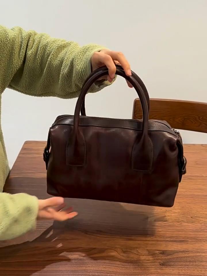 Johnature Retro Genuine Leather Women's Handbag High-quality Cowhide Boston Bag Commuting Versatile Shoulder Bags