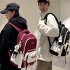 Women Contrast Color Stitching Backpack High School Students Schoolbag Men Large Capacity Backpack