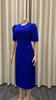 Elegant Office Ladies Pleated Dresses O Neck Short Sleeve High Waisted Summer Dress Midi Cloth Vestidos
