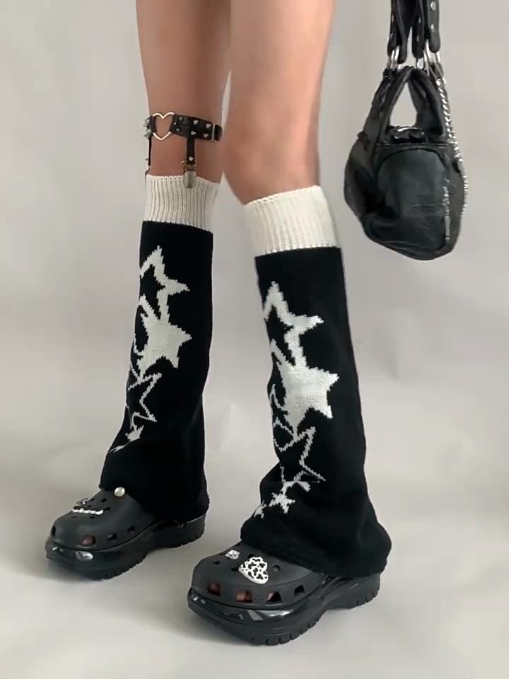 Star Kitten Knitted Woolen Pile Socks for Women White Sock-like Warm Mid-calf Socks