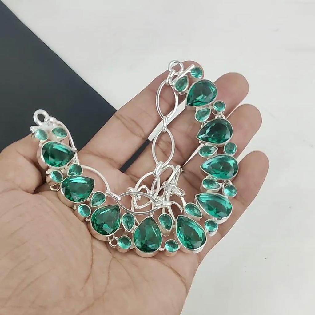 Dainty Green Apatite Gemstone Handmade 925 Sterling Silver Necklace, Green Apatite Silver Necklace For Wife, Unisex Necklace, Birthday Gift For Love