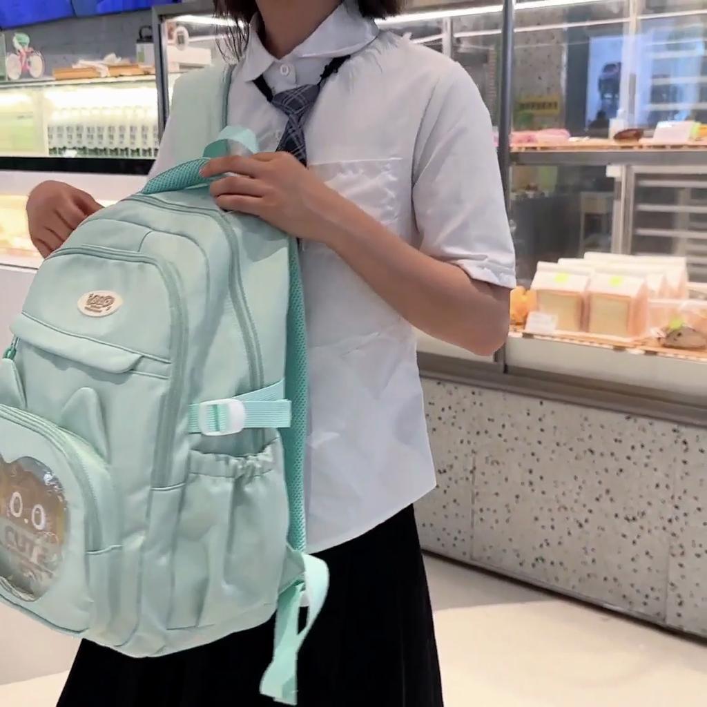 Solid Color Middle School Student Schoolbag Girls Cute Large Capacity Backpack Women Travel Backpack