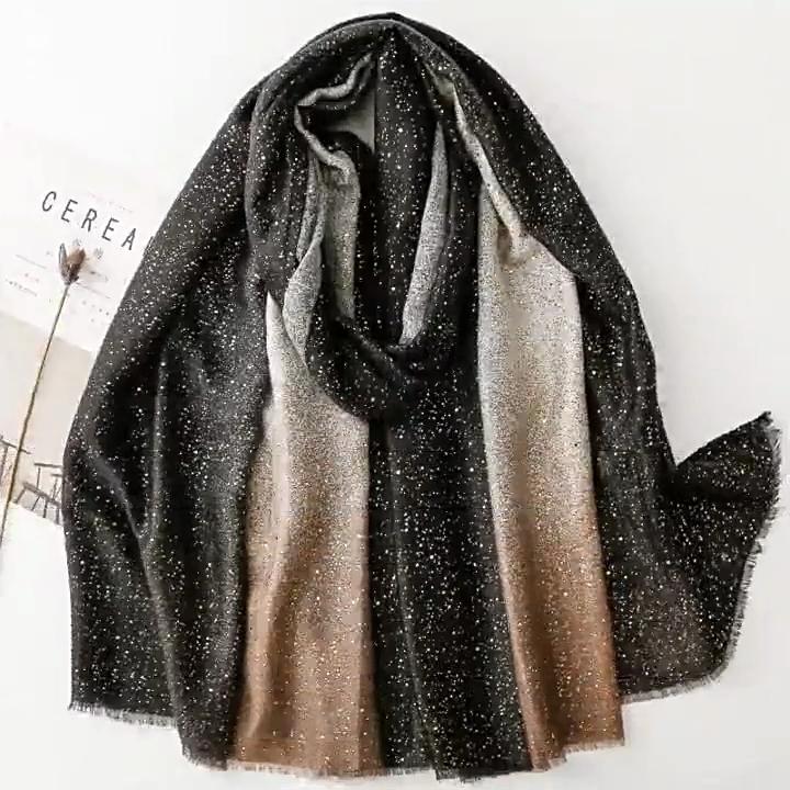 180*88cm Gradient color Gold Foil Wrap Scarfs for Women Fashion Hijab Shimmer Sparkle Womens Scarves Bling Bling Shawls Cotton Feeling Shawl Scarf