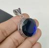 Blue Sapphire Gemstone Silver Pendant In 925 Sterling Silver- Handmade Design, Everyday Wear Jewelry, Unique Blue Sapphire Pendant Mother's Day Gifts