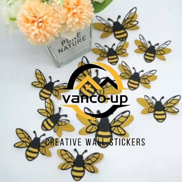 12Pcs/set 3D Stereoscopic Bee Cartoon Wall Stickers Children's Room Living Wedding Reception Background Decoration