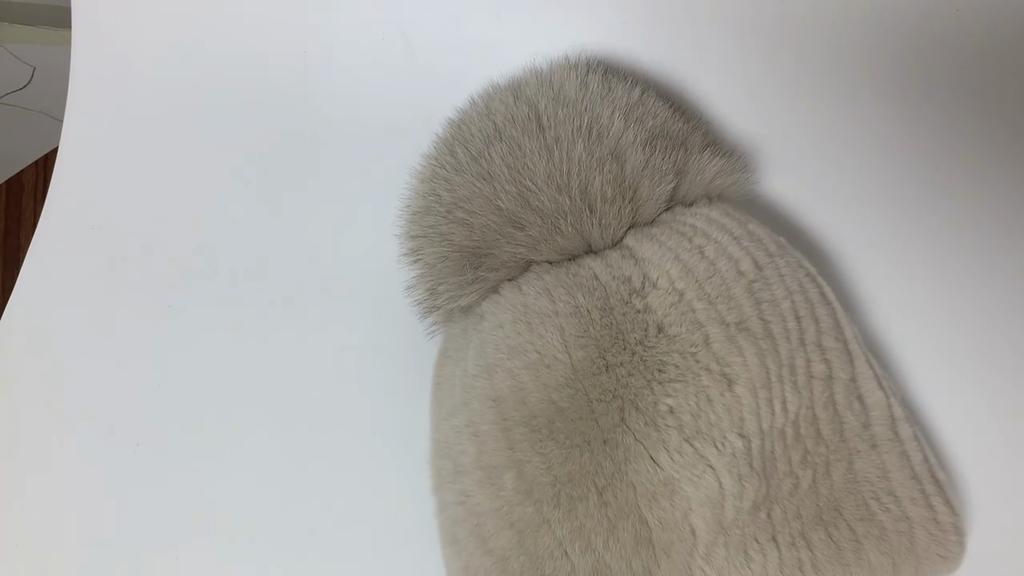 Winter Women Luxuryt Rex Rabbit Fur Hat With Fox Fur Pompoms Natural Warm Fur Hats Girls Knitted Fluffy Real Rex Rabbit Fur Caps
