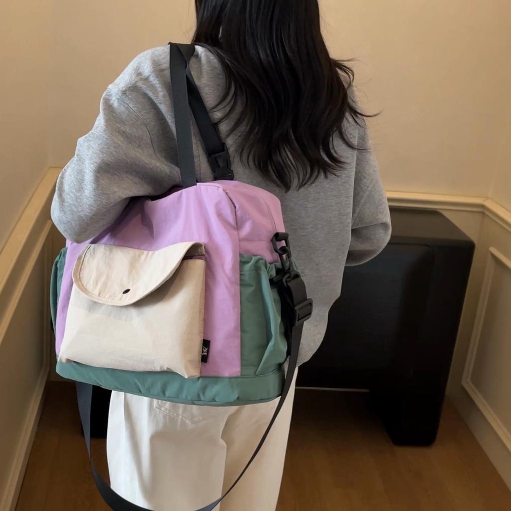 Large Capacity Travel Bag Color Contrast Tote Bag Women's Crossbody Bag