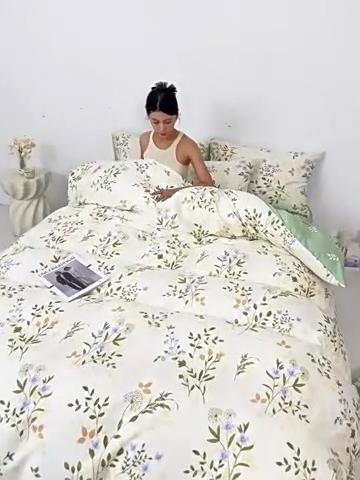 Bedding Four-piece Set Printed Skin-friendly Water Wash Sheets Quilt Cover Pillowcase Set