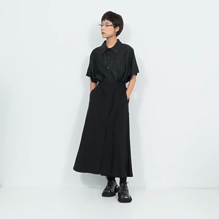Black Plus size Vintage high Waist Casual loose Summer wide leg Skirt Pants Women Trousers