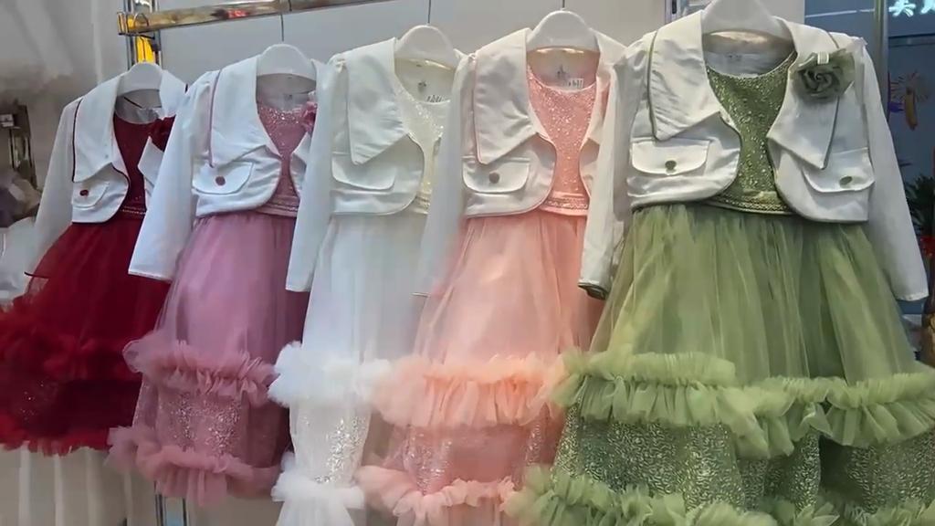 Girls Dress Set Spring Autumn Sequined Tutu Children Party Gown Cute Princess Dresses and Coat Outfits 2 Suit 5-11 Years